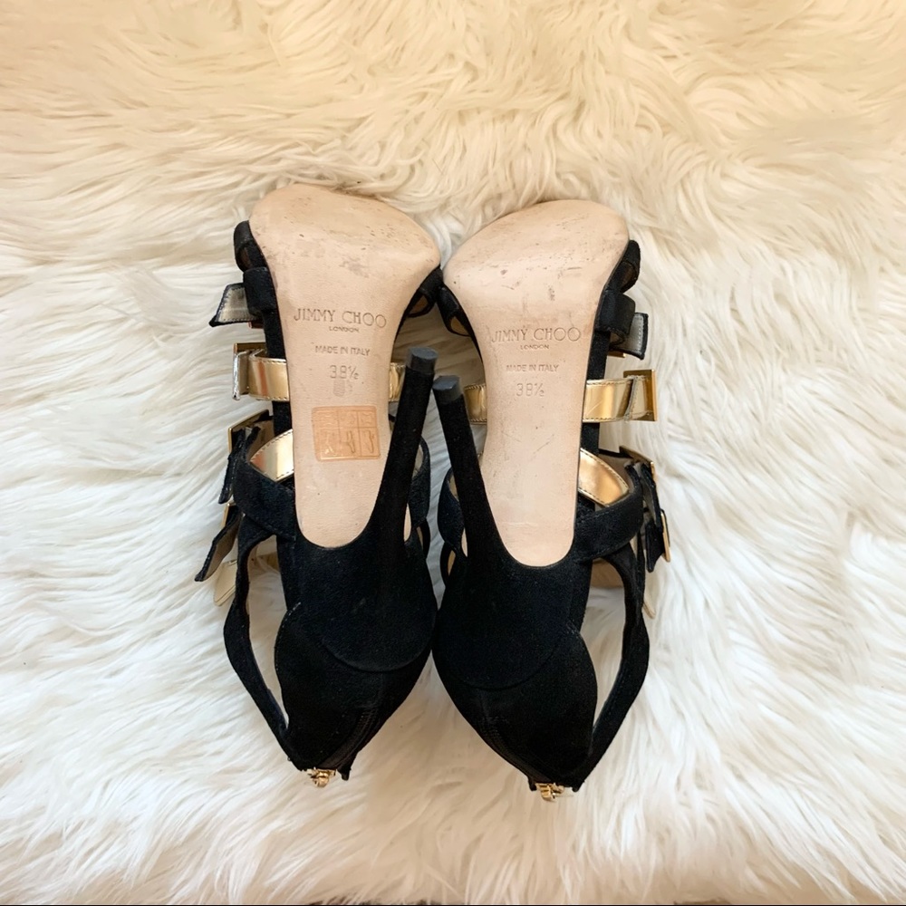 JIMMY CHOO Logo Bronx Strappy Suede Leather Heels - Picture 14 of 15